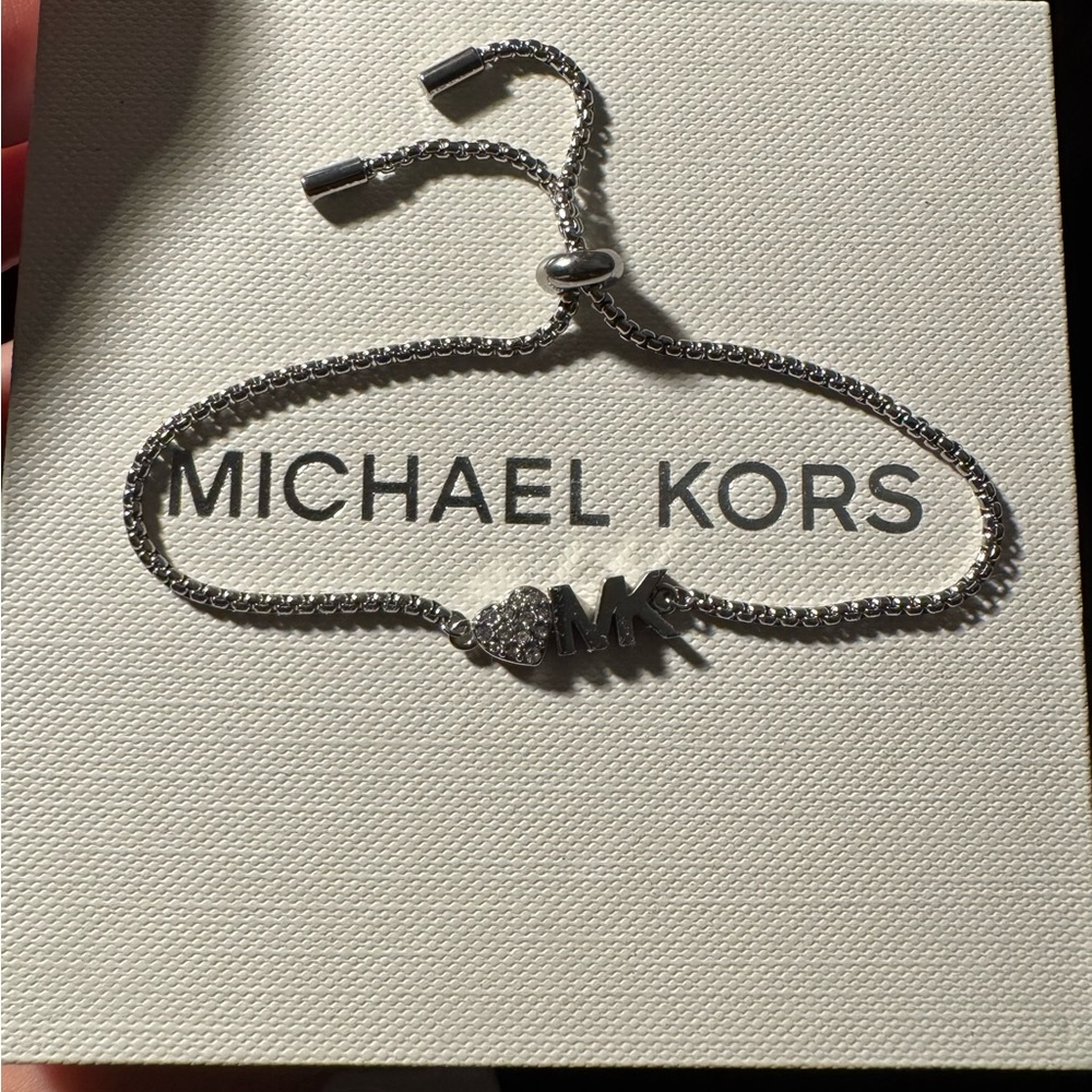 MK Michael Kors Women’s Bracelet Adjustable Silver Tone Initials & Heart NWOT